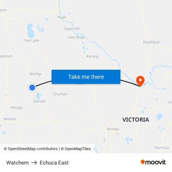 Watchem to Echuca East map