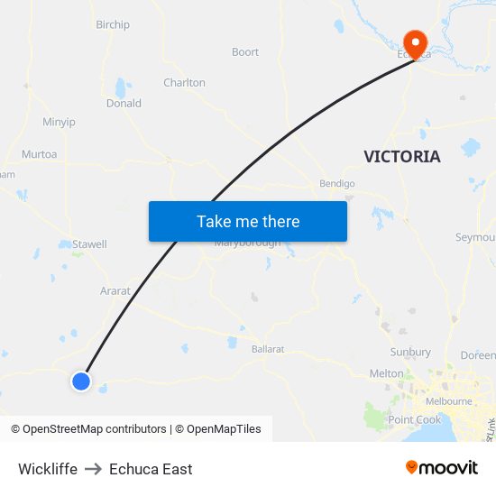 Wickliffe to Echuca East map