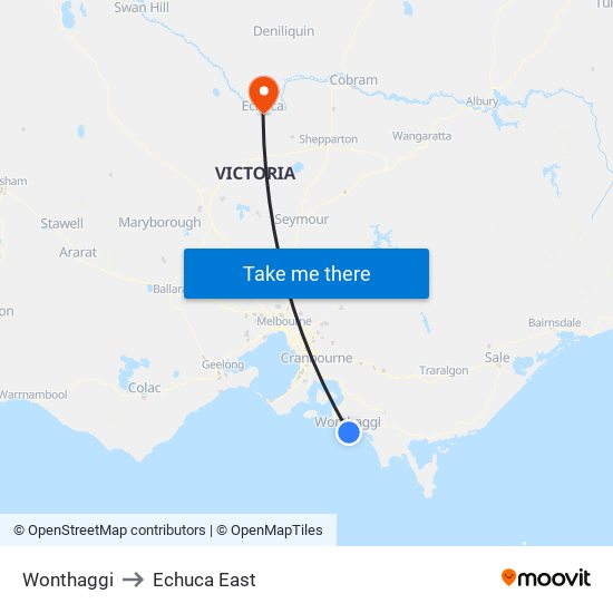 Wonthaggi to Echuca East map