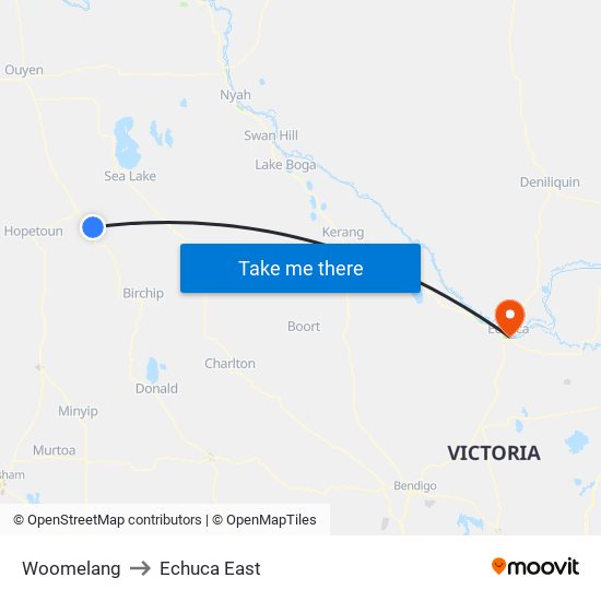 Woomelang to Echuca East map