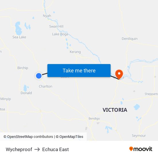 Wycheproof to Echuca East map