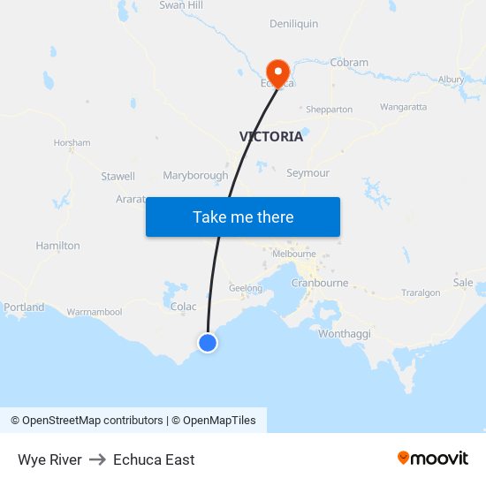 Wye River to Echuca East map