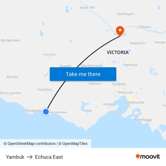 Yambuk to Echuca East map