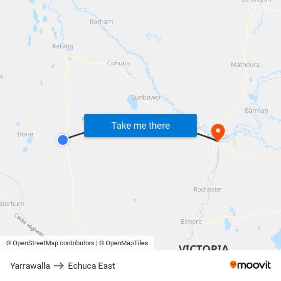 Yarrawalla to Echuca East map