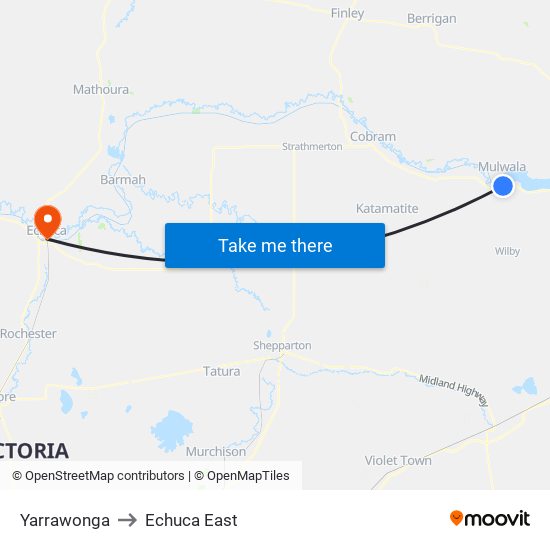 Yarrawonga to Echuca East map