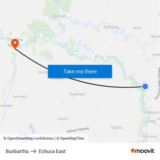 Bunbartha to Echuca East map