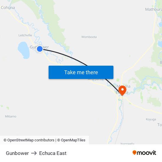 Gunbower to Echuca East map