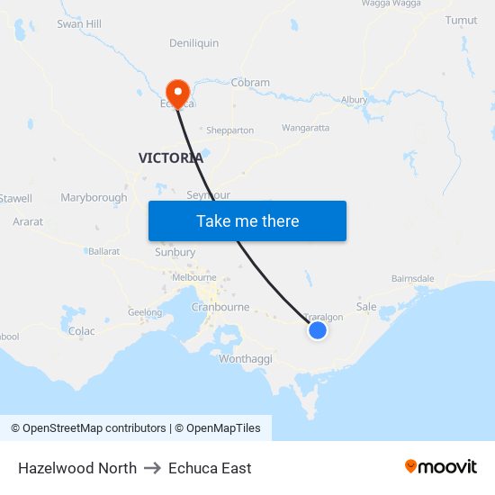 Hazelwood North to Echuca East map