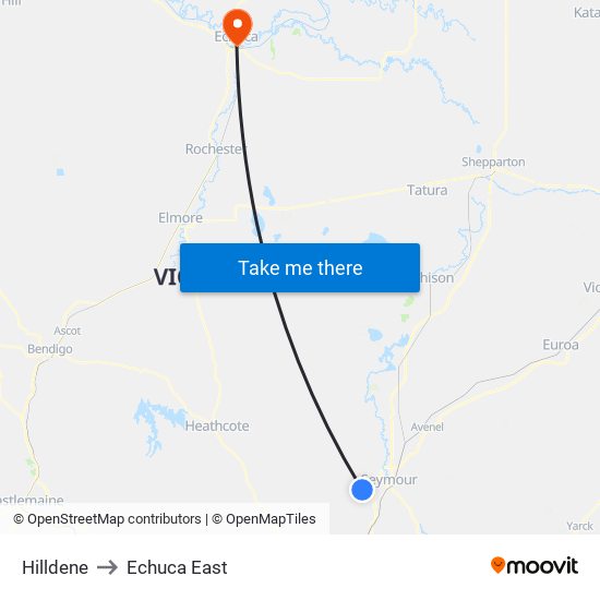 Hilldene to Echuca East map