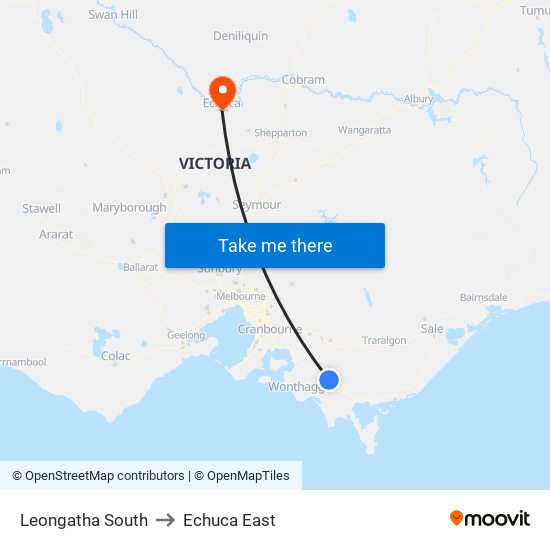 Leongatha South to Echuca East map