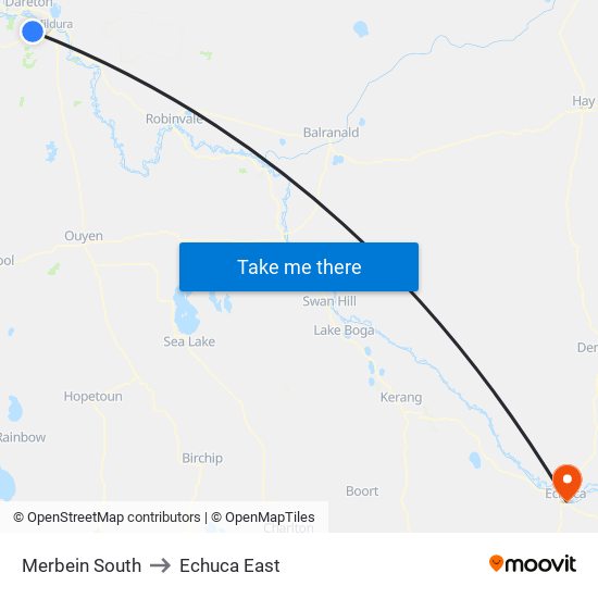 Merbein South to Echuca East map