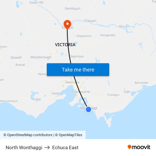 North Wonthaggi to Echuca East map