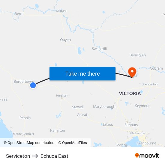 Serviceton to Echuca East map