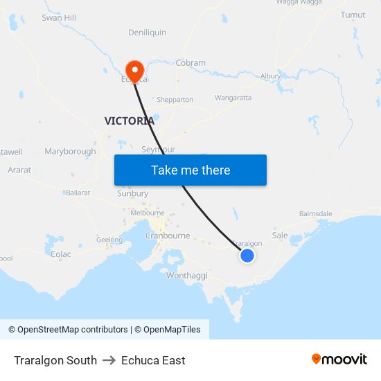 Traralgon South to Echuca East map