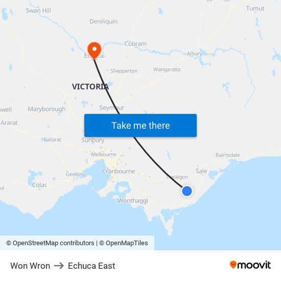 Won Wron to Echuca East map