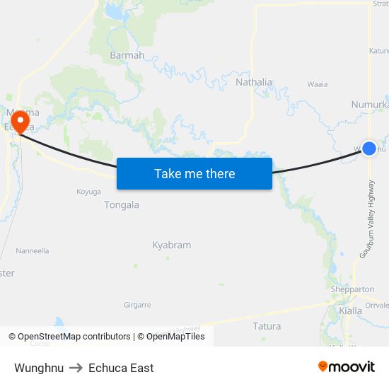 Wunghnu to Echuca East map