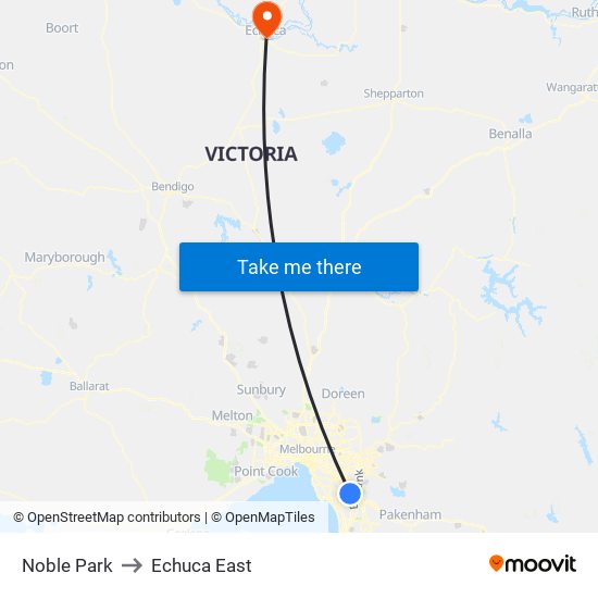 Noble Park to Echuca East map
