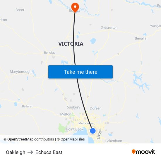 Oakleigh to Echuca East map