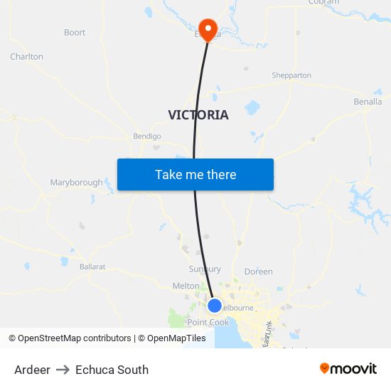 Ardeer to Echuca South map