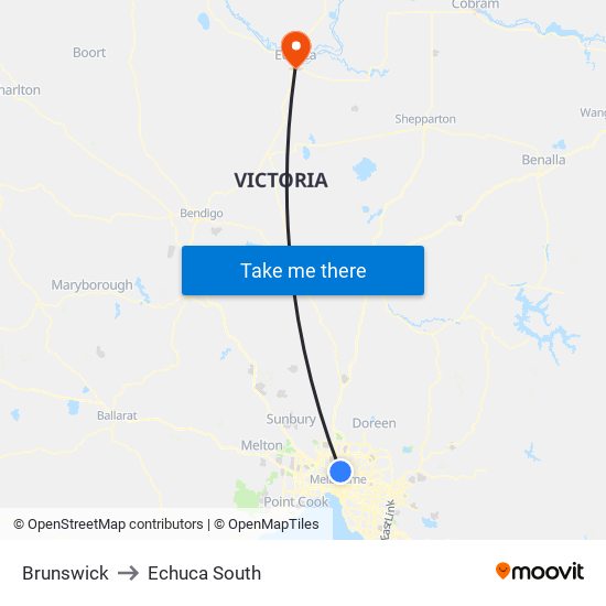 Brunswick to Echuca South map