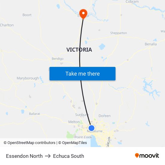 Essendon North to Echuca South map