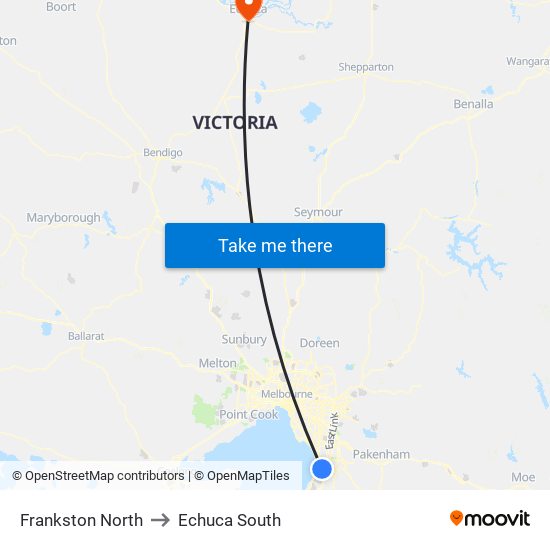 Frankston North to Echuca South map