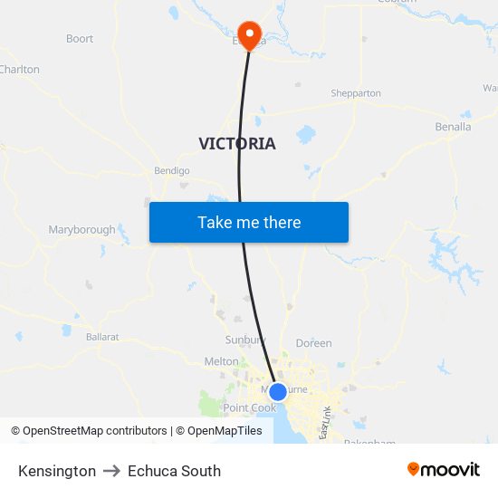 Kensington to Echuca South map