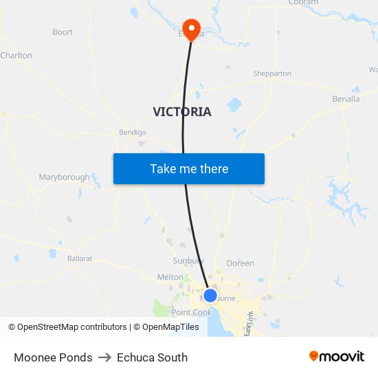 Moonee Ponds to Echuca South map