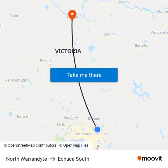 North Warrandyte to Echuca South map