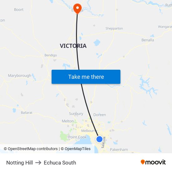 Notting Hill to Echuca South map