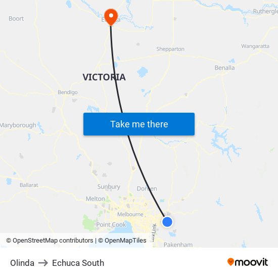 Olinda to Echuca South map