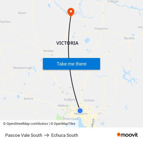 Pascoe Vale South to Echuca South map