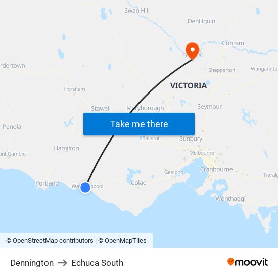 Dennington to Echuca South map