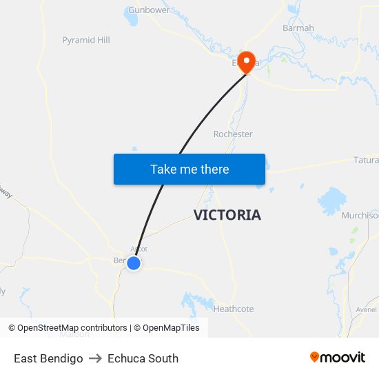 East Bendigo to Echuca South map
