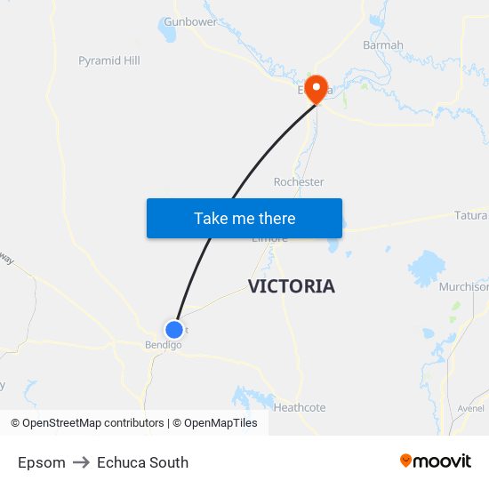 Epsom to Echuca South map