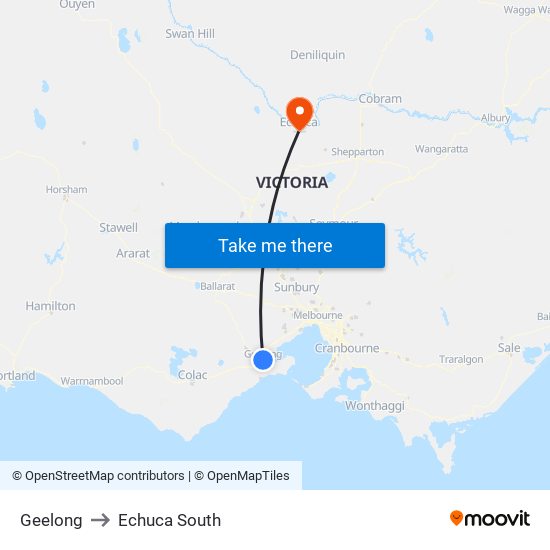 Geelong to Echuca South map