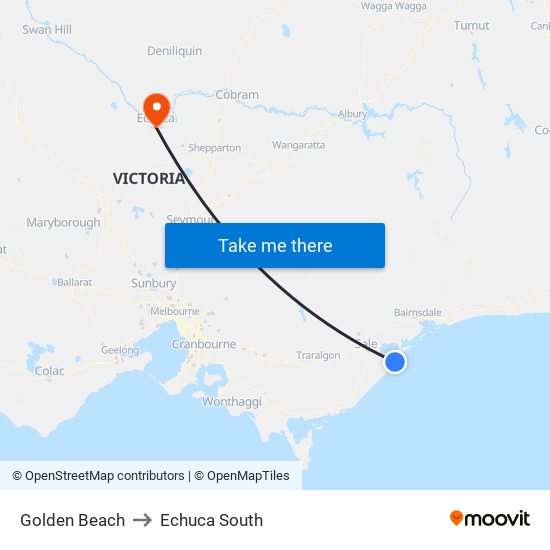 Golden Beach to Echuca South map