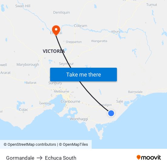 Gormandale to Echuca South map