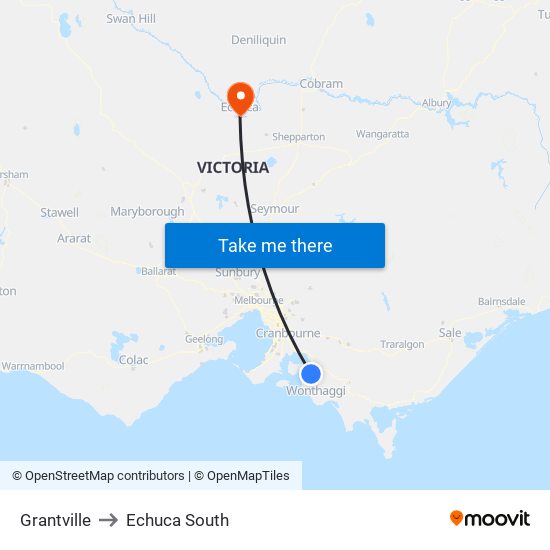Grantville to Echuca South map