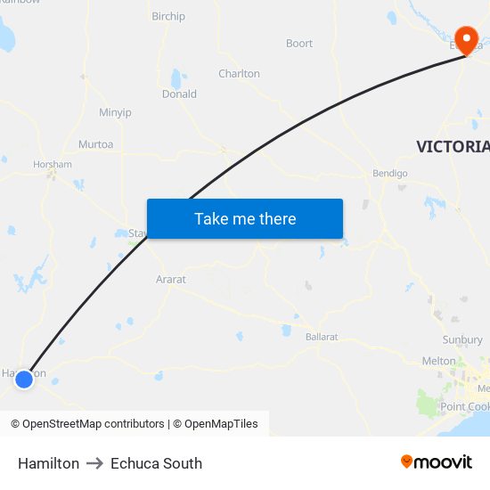 Hamilton to Echuca South map