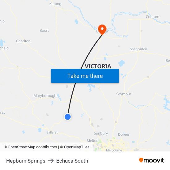 Hepburn Springs to Echuca South map