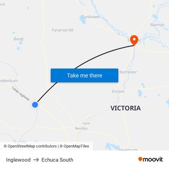 Inglewood to Echuca South map