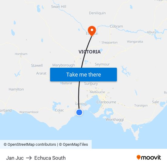 Jan Juc to Echuca South map