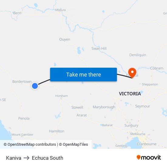 Kaniva to Echuca South map