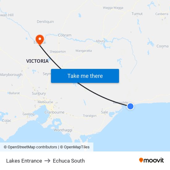 Lakes Entrance to Echuca South map