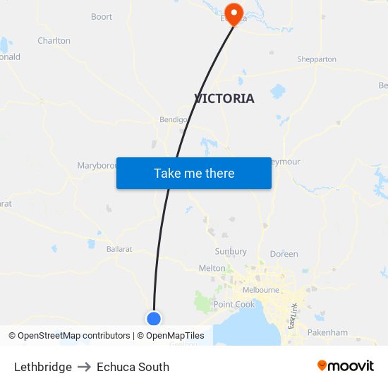Lethbridge to Echuca South map