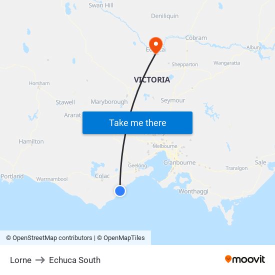Lorne to Echuca South map