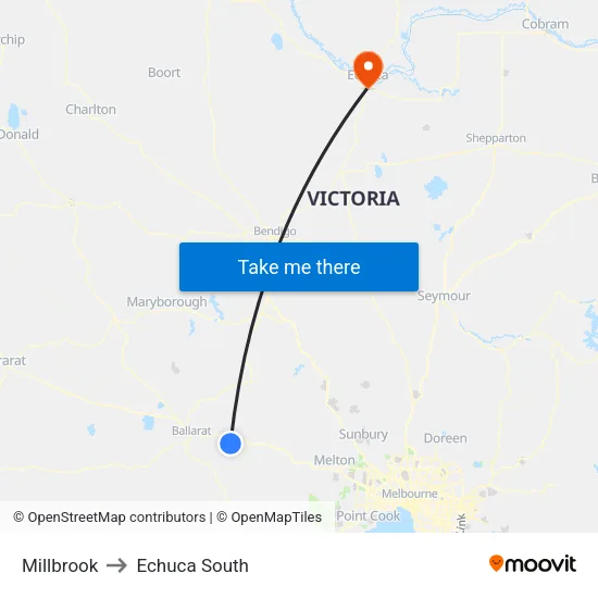 Millbrook to Echuca South map