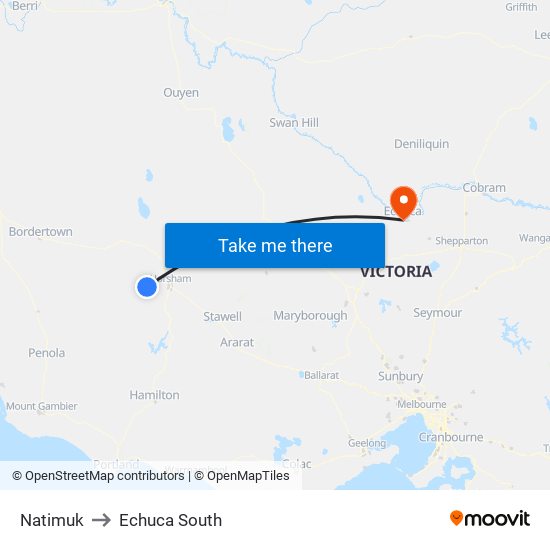 Natimuk to Echuca South map