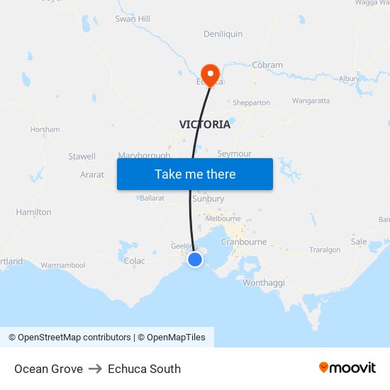Ocean Grove to Echuca South map